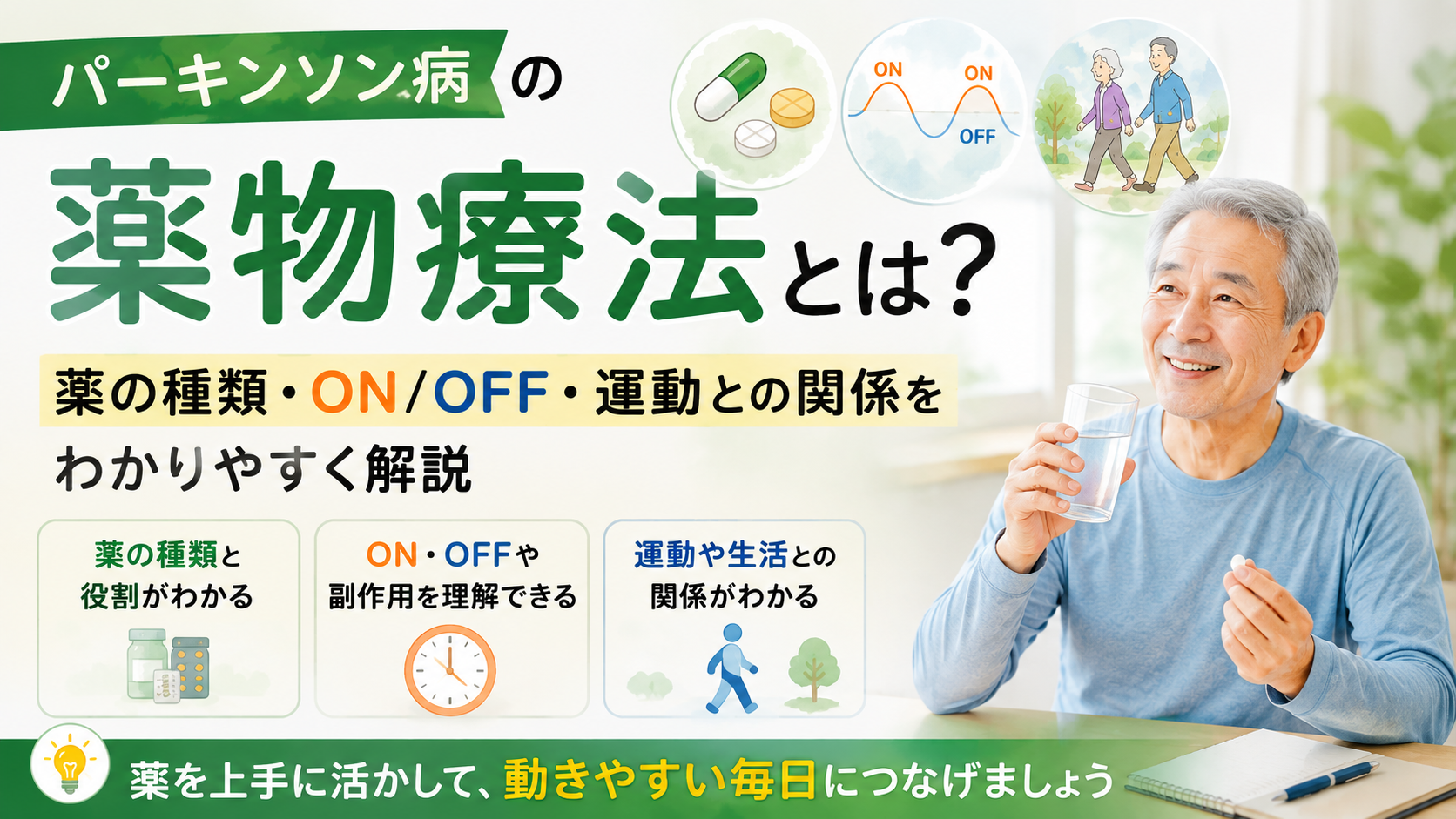パーキンソン病の薬物療法とは？薬の種類・服薬調整と運動療法のポイントを解説