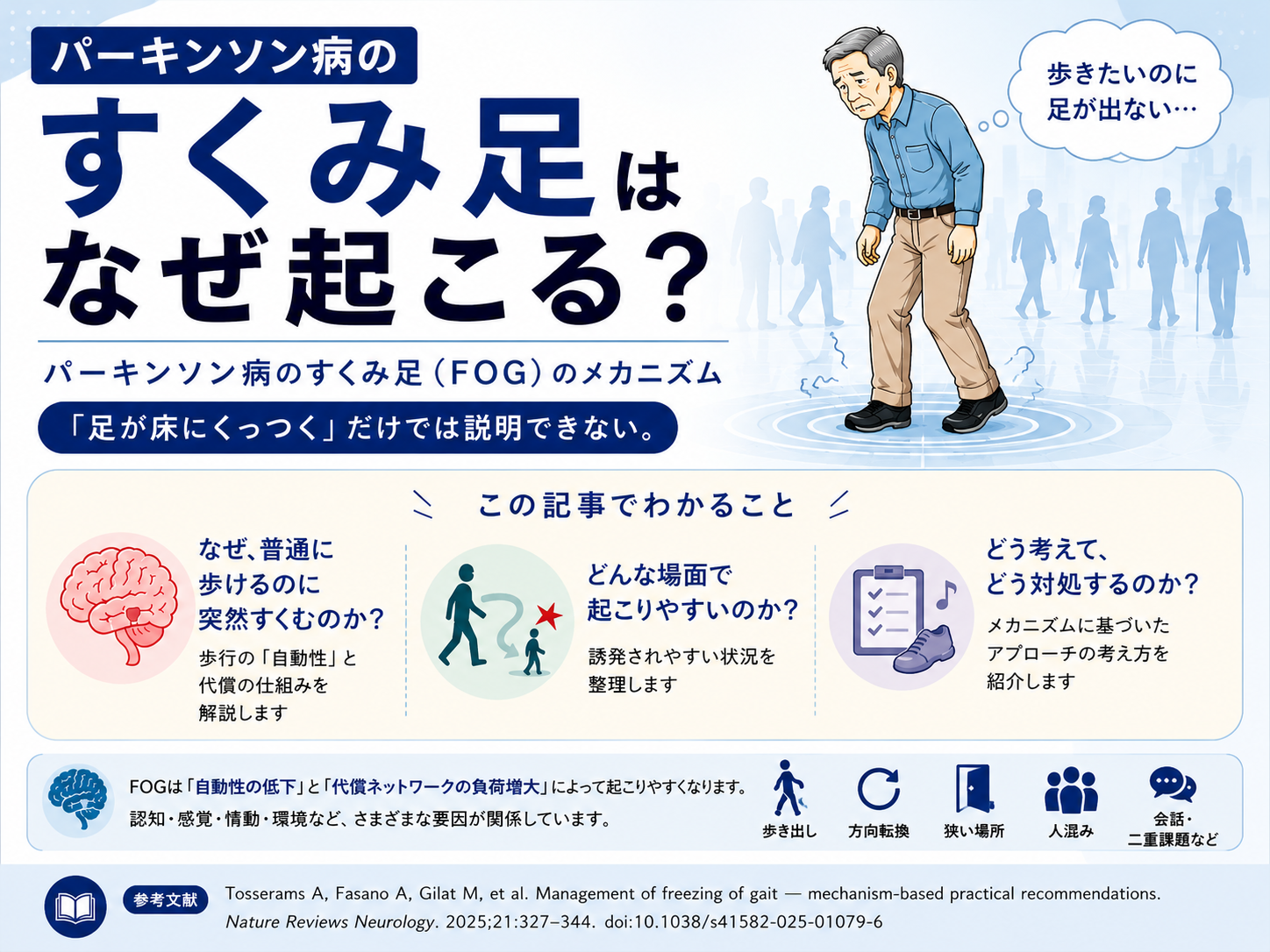 パーキンソン病の「すくみ足」はなぜ起こる？FOGのメカニズムと対策を最新研究から解説